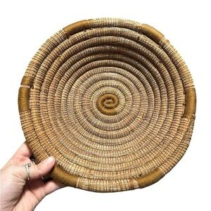 Vintage Handwoven Coil Basket Tray – Boho Wall Decor Grass Basket